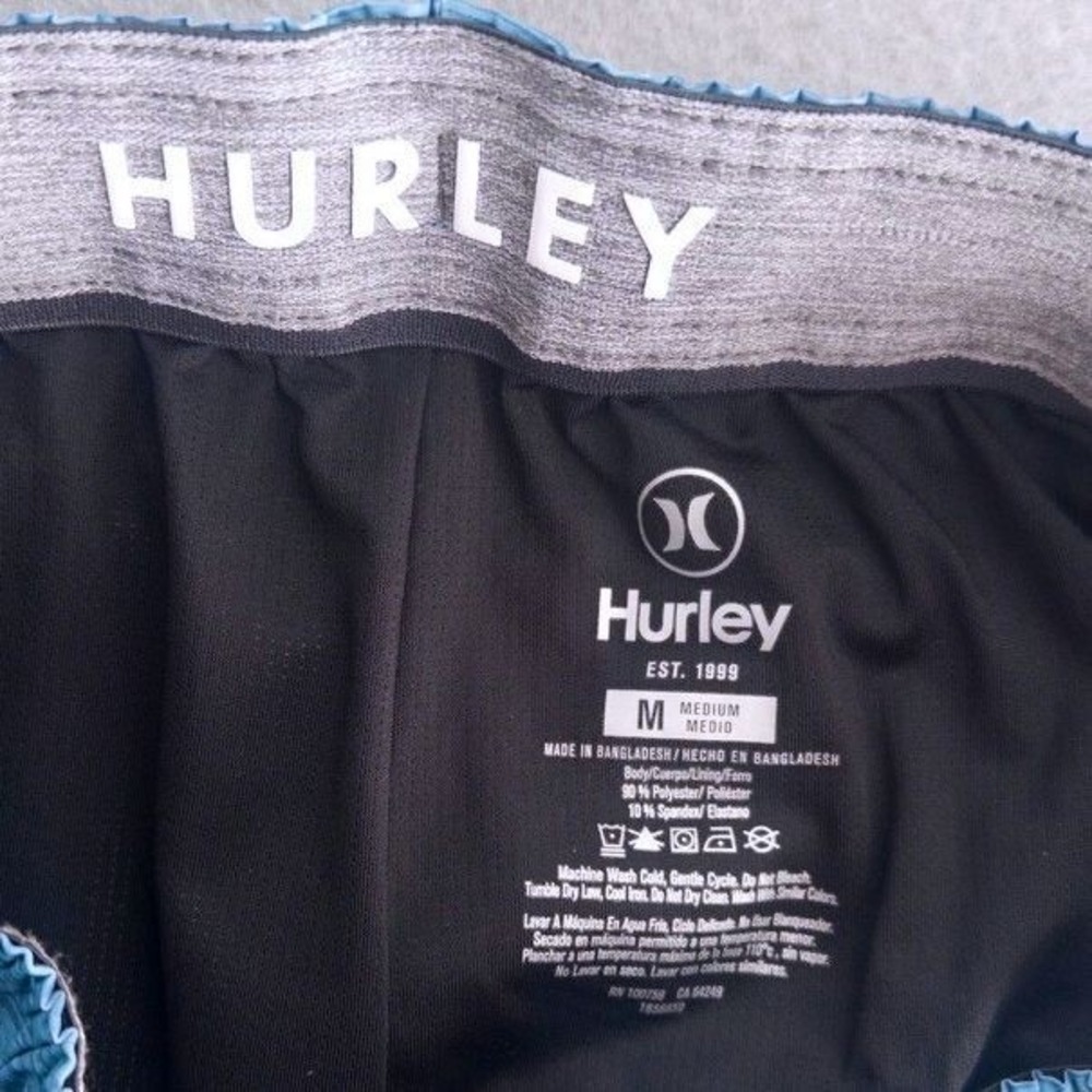 Hurley Mens Swim Trunks Medium Blue Elastic Waist Drawstring Casual - Picture 3 of 8